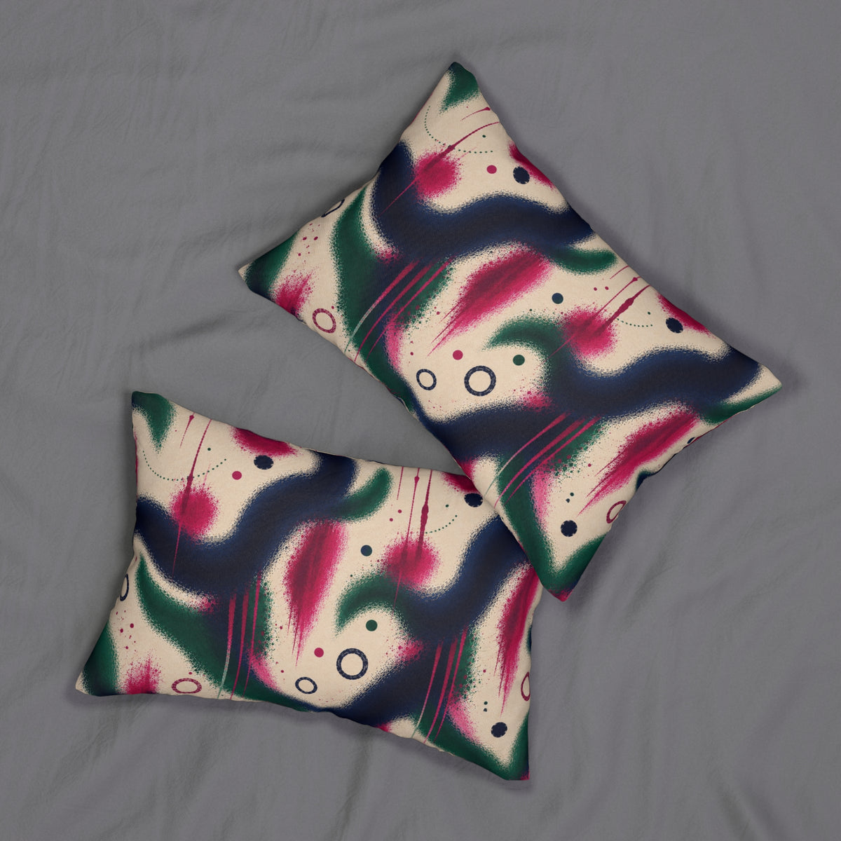 Abstract Spray-Paint Lumbar Pillow — Retro Graffiti Accent Cushion