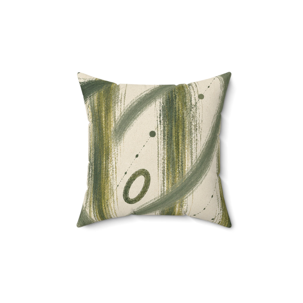 Abstract Olive Brushstroke Square Pillow - Modern Green Accent Cushion