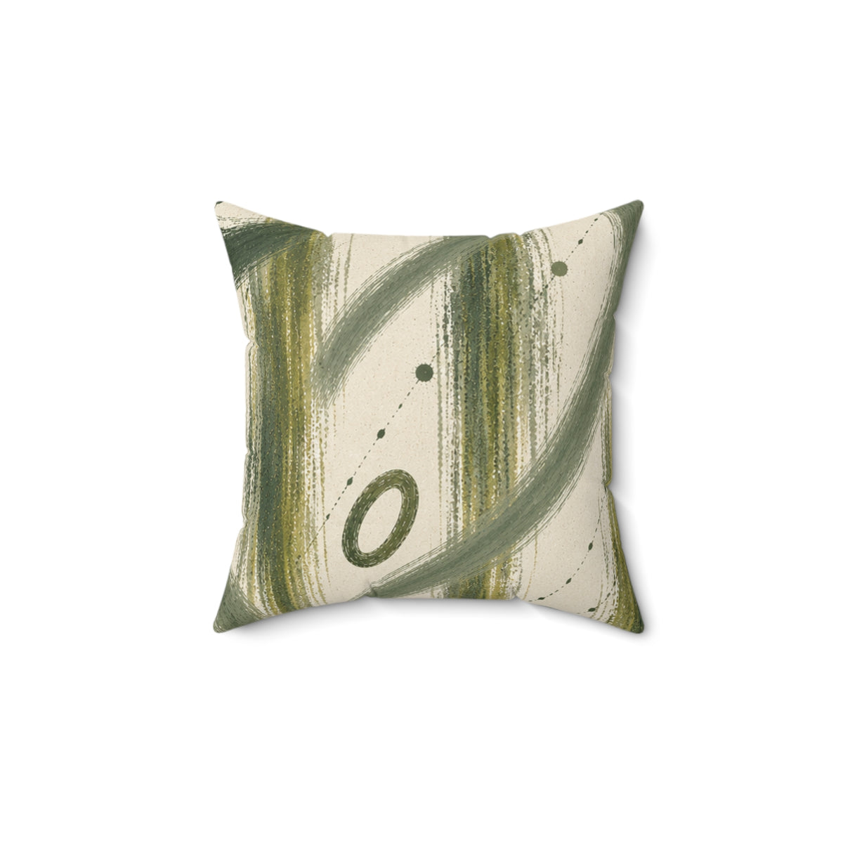 Abstract Olive Brushstroke Square Pillow - Modern Green Accent Cushion