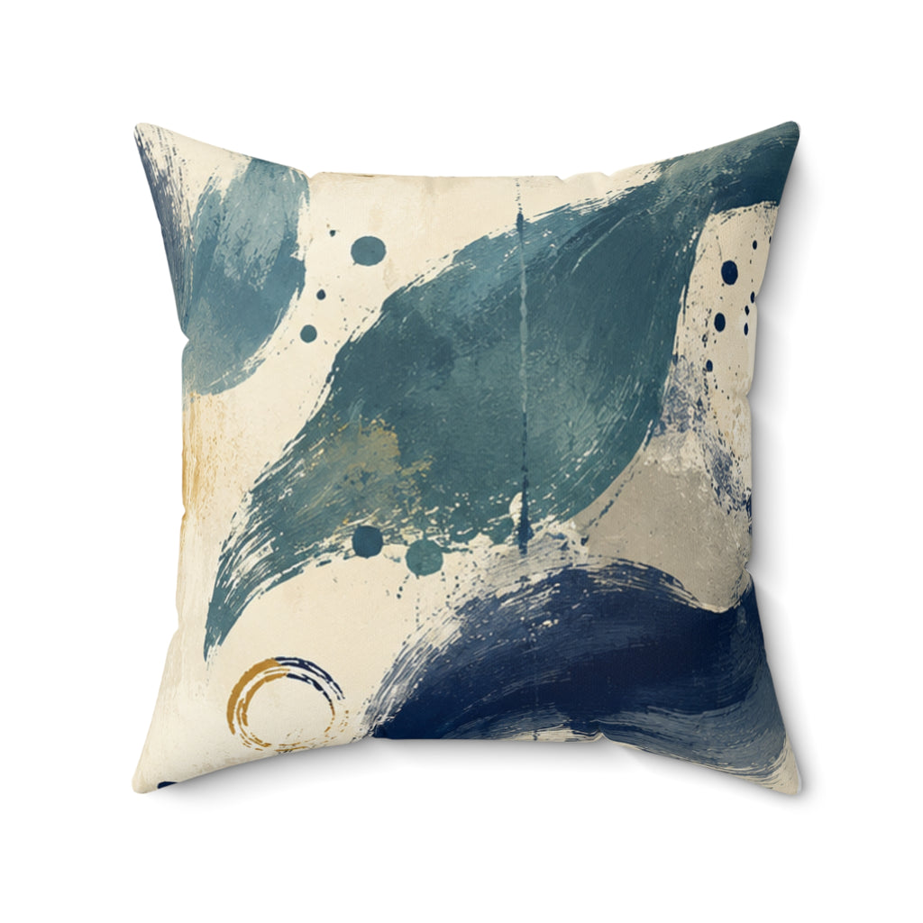 Abstract Coastal Brushstroke Pillow - Blue & Gold Decorative Throw Cushion