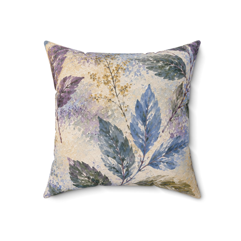 Botanical Watercolor Pillow — Blue & Purple Leaf Decorative Throw Pillow