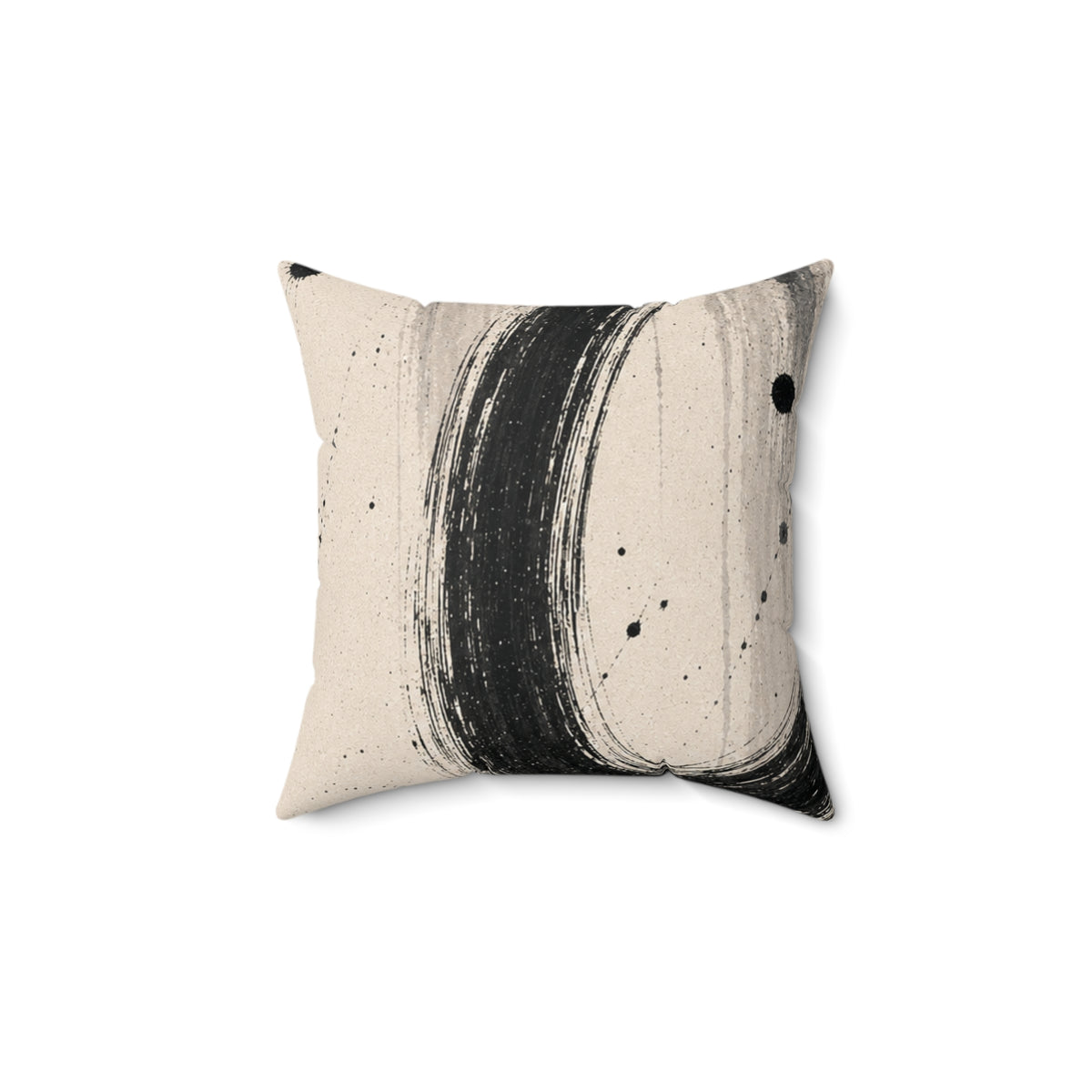 Abstract Ink Circle Throw Pillow — Minimal Black Brushstroke Decorative Cushion