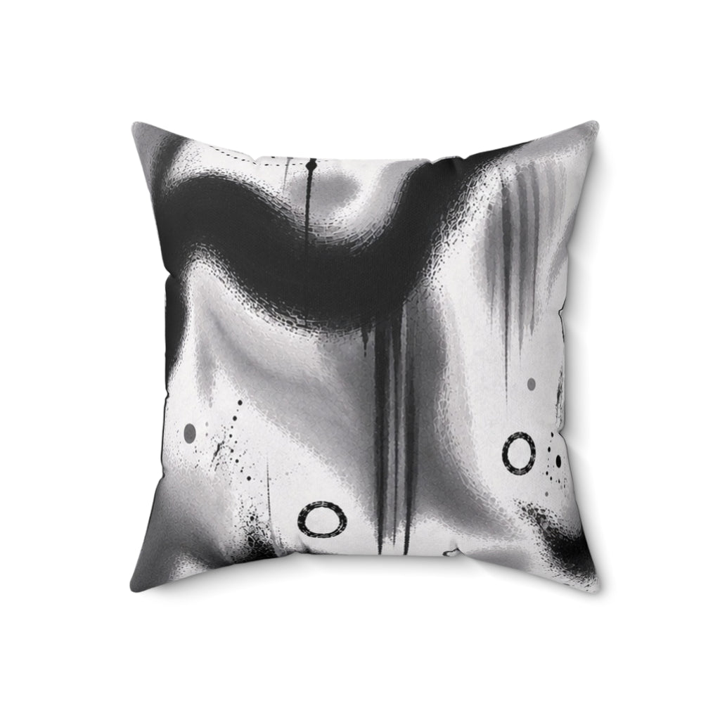 Abstract Black & White Spray Art Square Pillow — Modern Decorative Throw Pillow