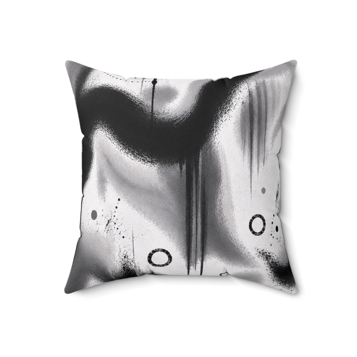 Abstract Black & White Spray Art Square Pillow — Modern Decorative Throw Pillow