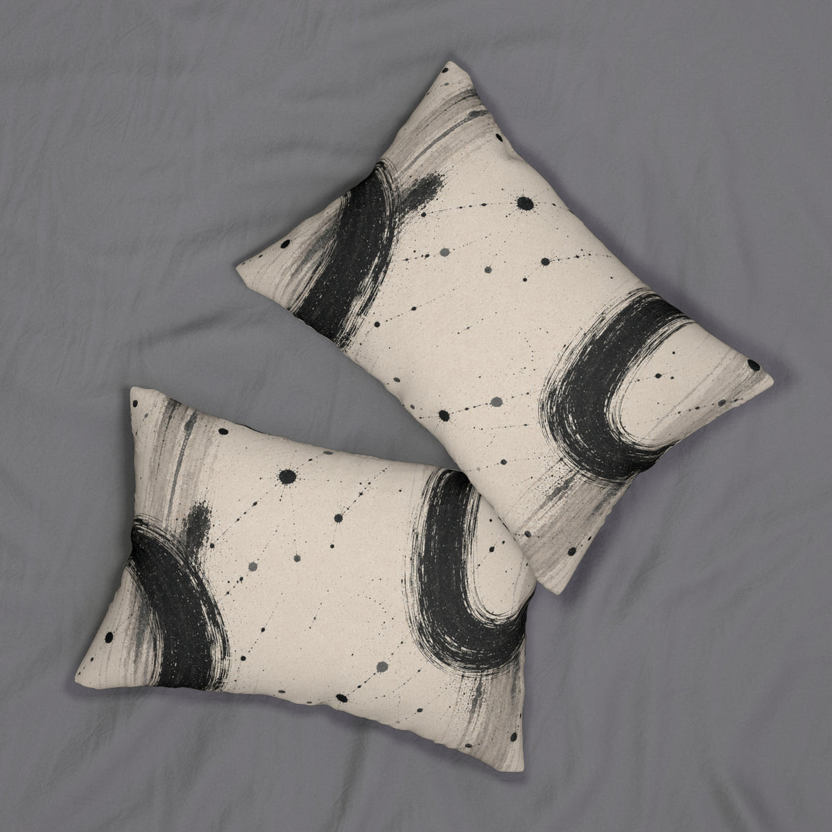 Abstract Ink Circle Lumbar Pillow — Minimal Black Brushstroke Decorative Pillow