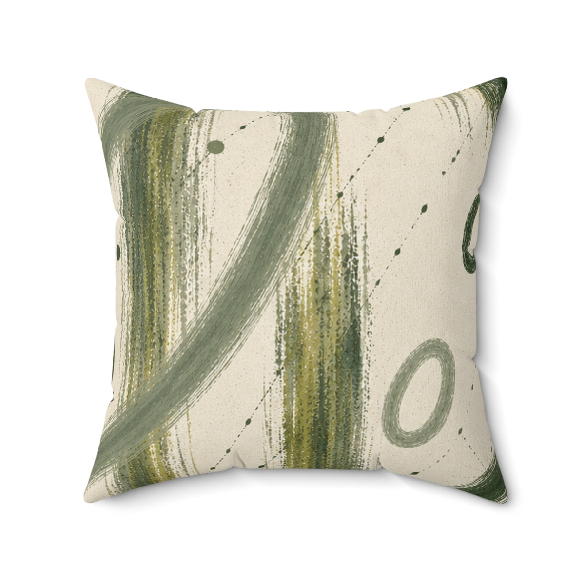 Abstract Olive Brushstroke Square Pillow - Modern Green Accent Cushion