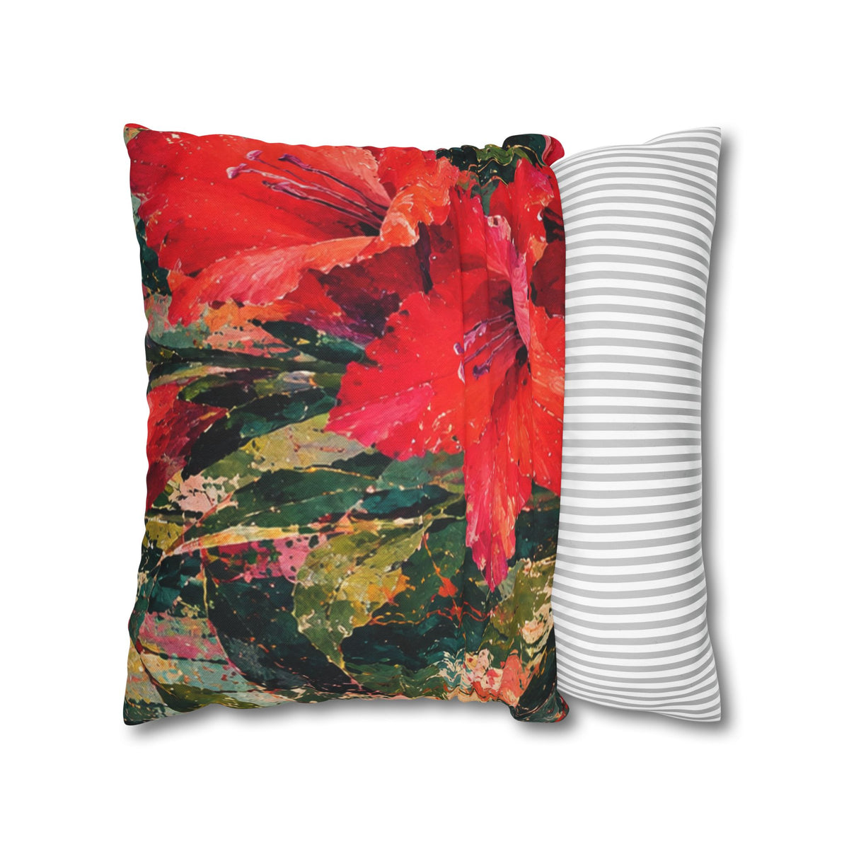 Cushion  covers soft botanical Red Floral Decorative Pillowcase - Vibrant Botanical Accent