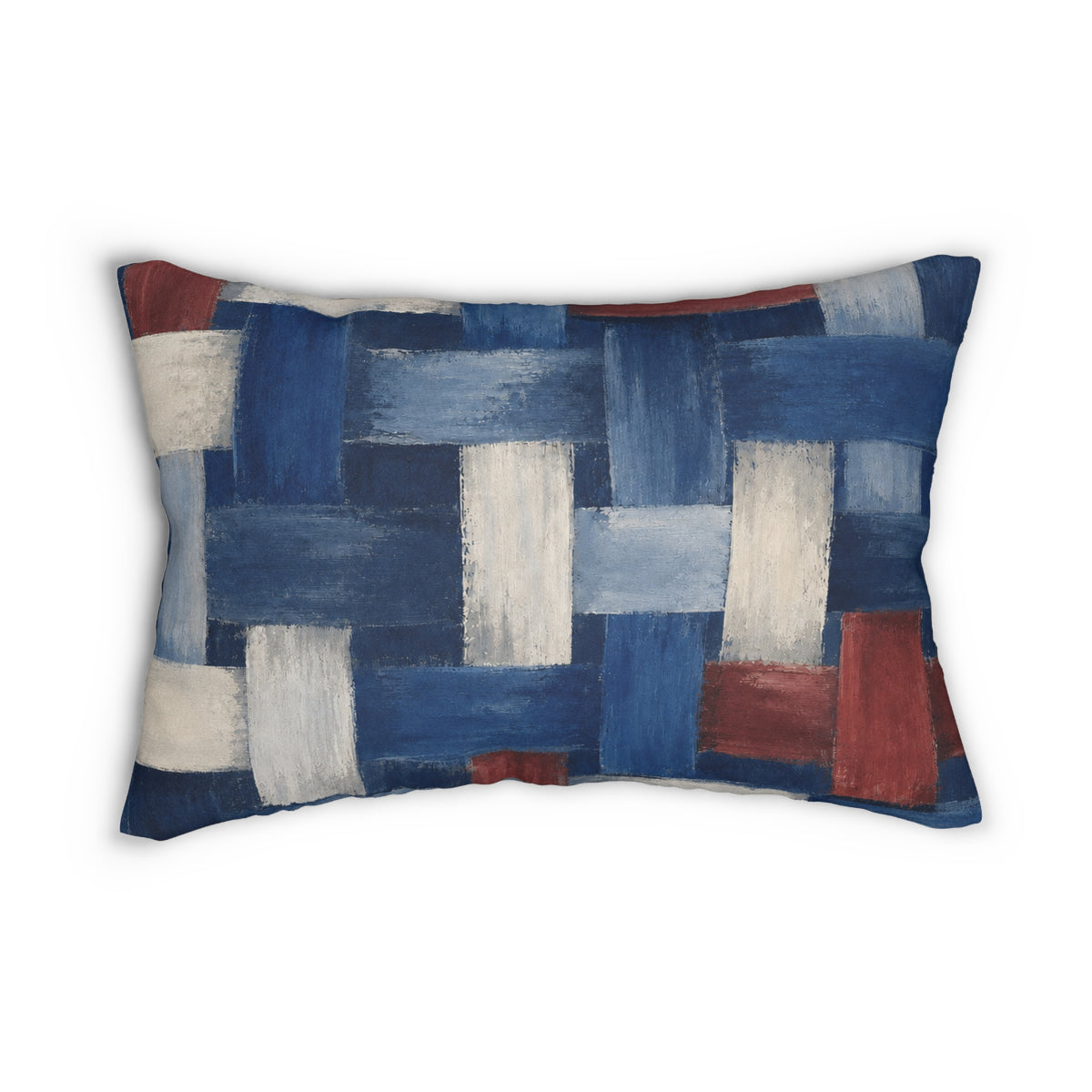 Woven Brushstroke Lumbar Pillow — Patriotic Blue Red Decorative Accent