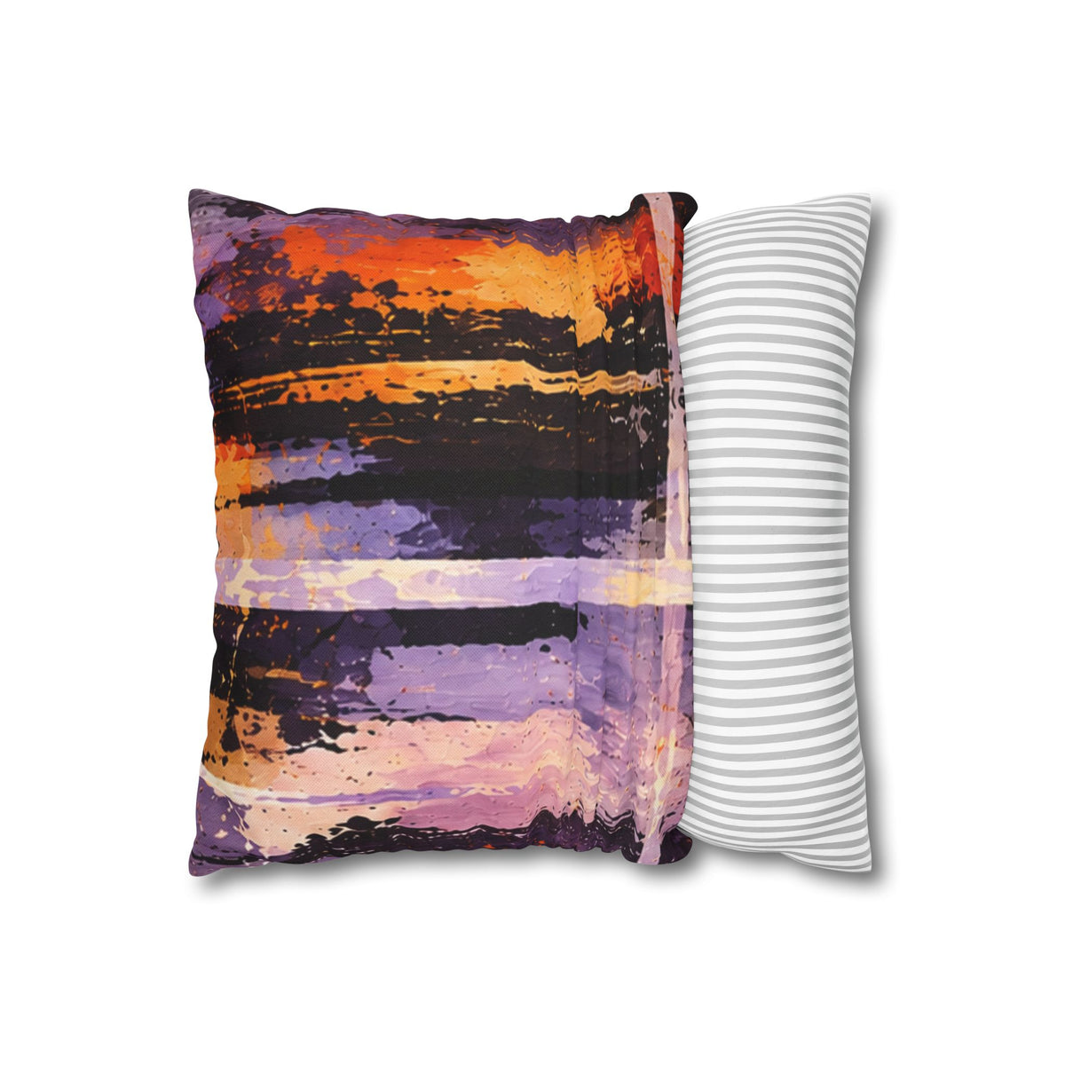 Abstract Night Stripe Pillowcase — Orange & Purple Modern Throw Pillow