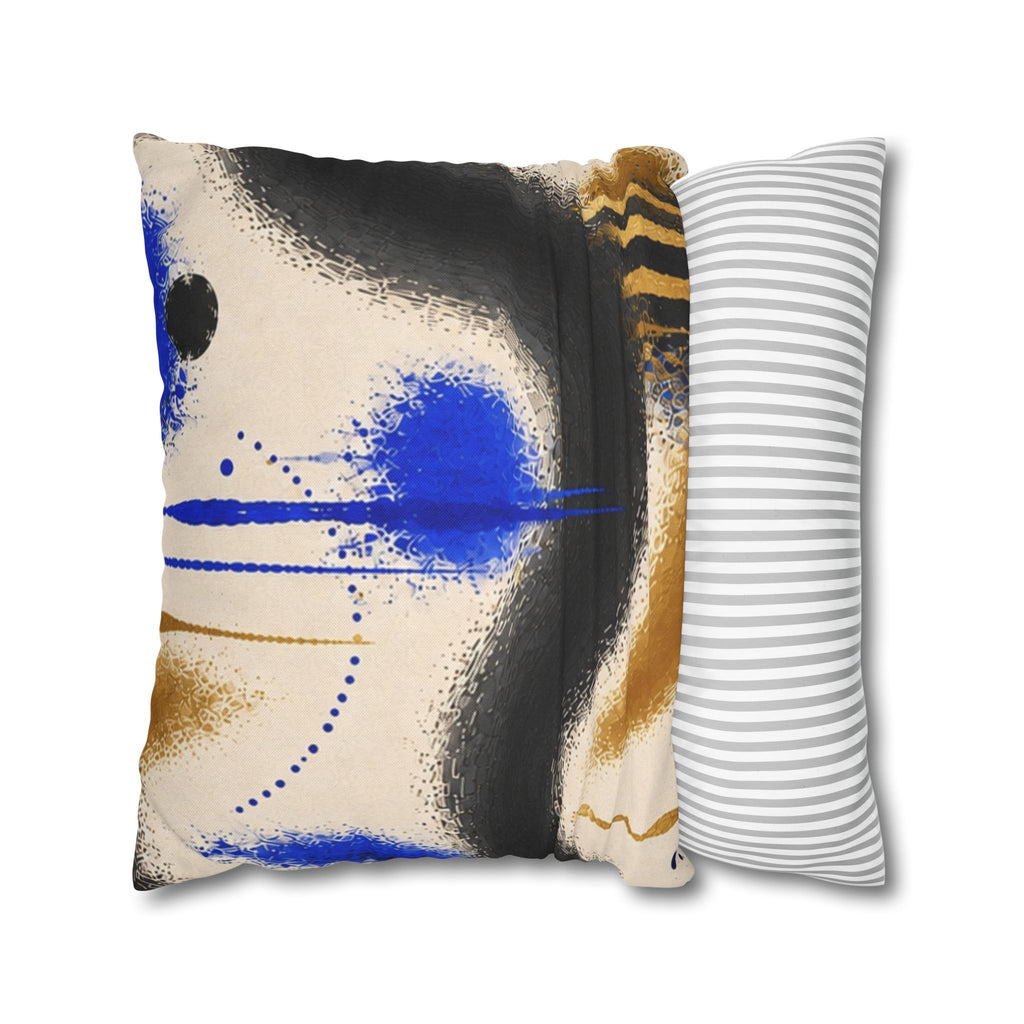 Abstract Blue & Gold Art Pillow - Modern Square Decorative Throw Pillowcase