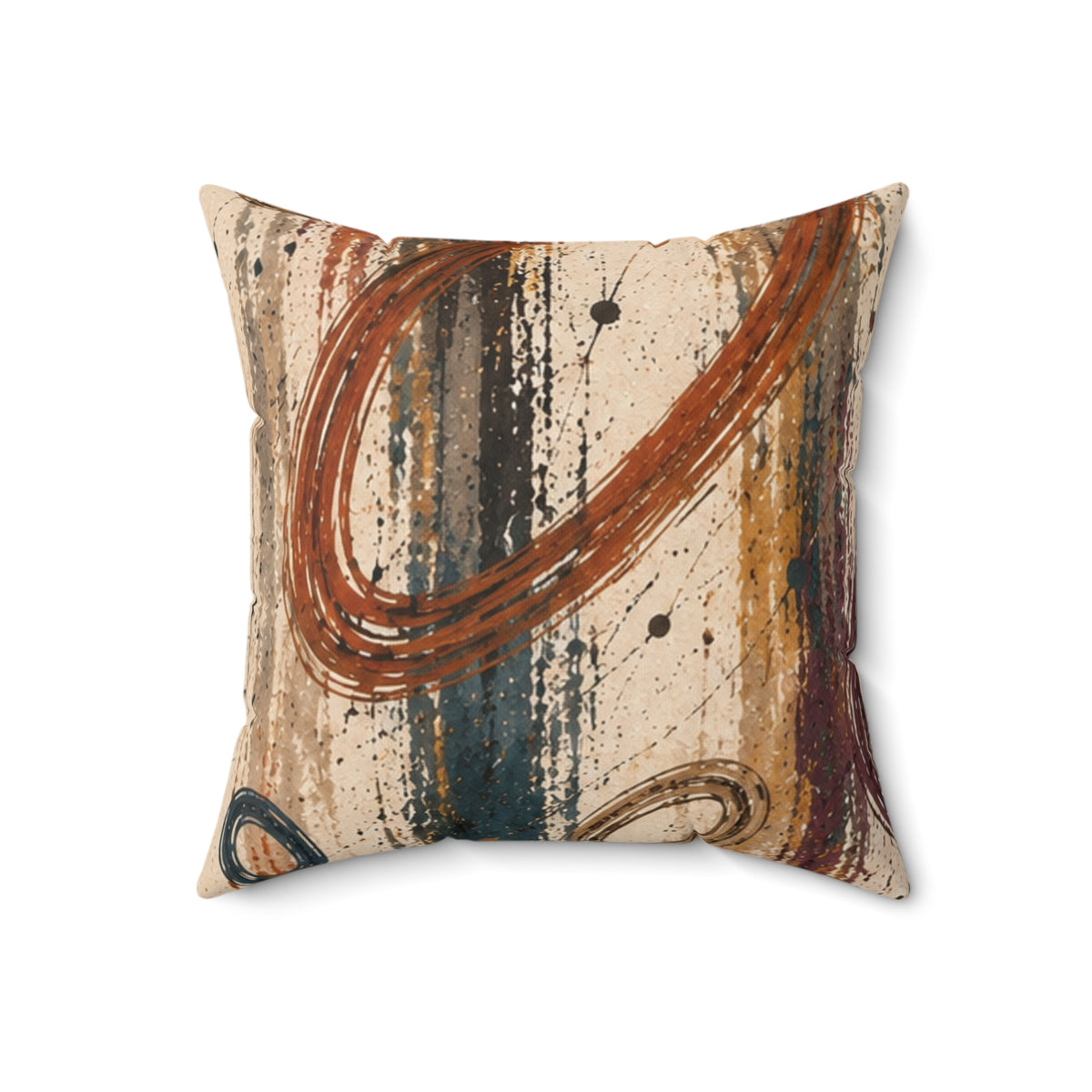 Abstract Rustic Swirl Decorative Pillow — Earth Tones Square Throw Pillow