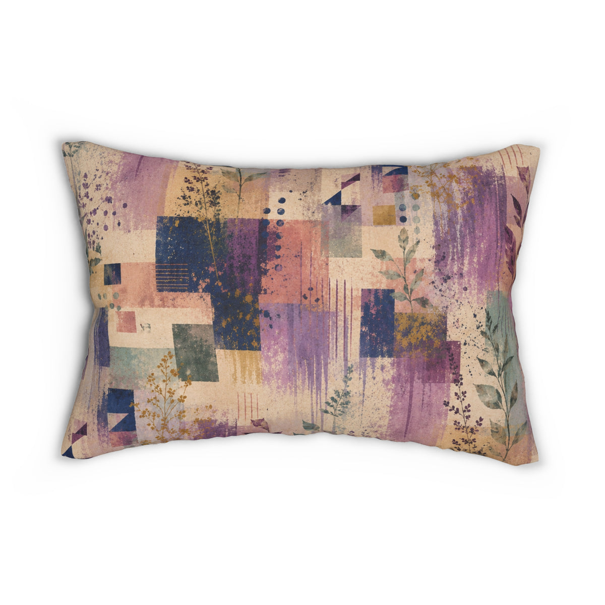 Abstract Floral Lumbar Pillow — Purple Geometric Brushstroke Decorative Pillow