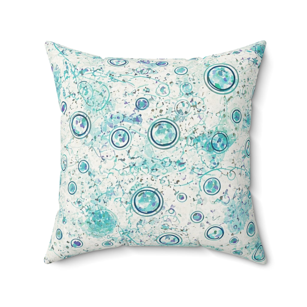 Ocean Bubble Decorative Pillow — Teal Blue Abstract Coastal Accent