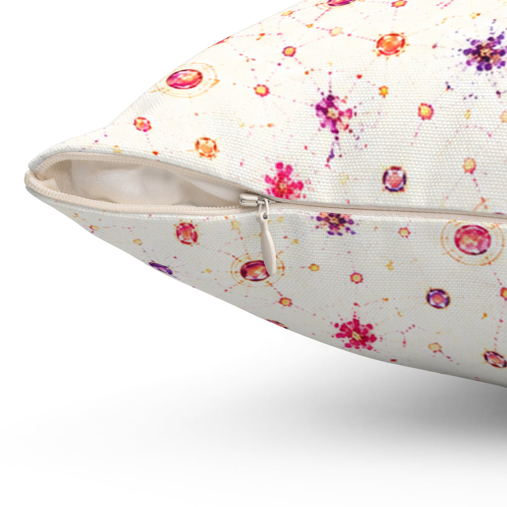 Floral Confetti Square Pillow — Pink & Orange Watercolor Ditsy Throw Pillow