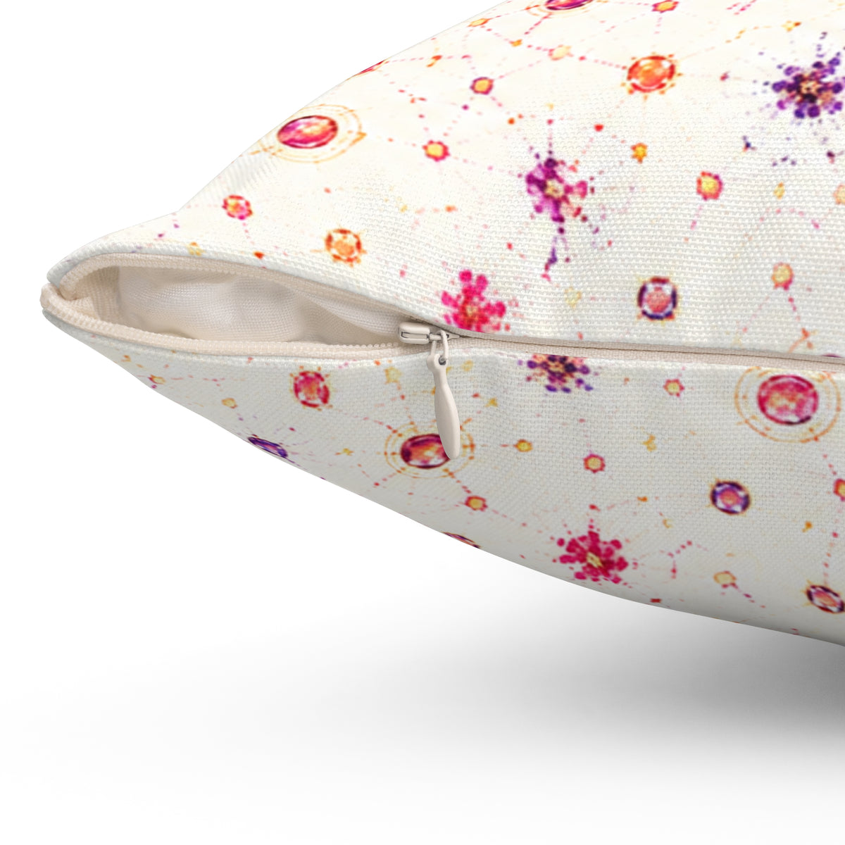 Floral Confetti Square Pillow — Pink & Orange Watercolor Ditsy Throw Pillow