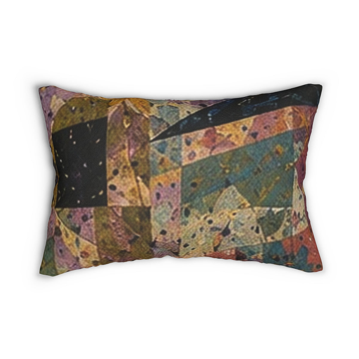 Patchwork Abstract Lumbar Pillow — Rustic Boho Decorative Cushion