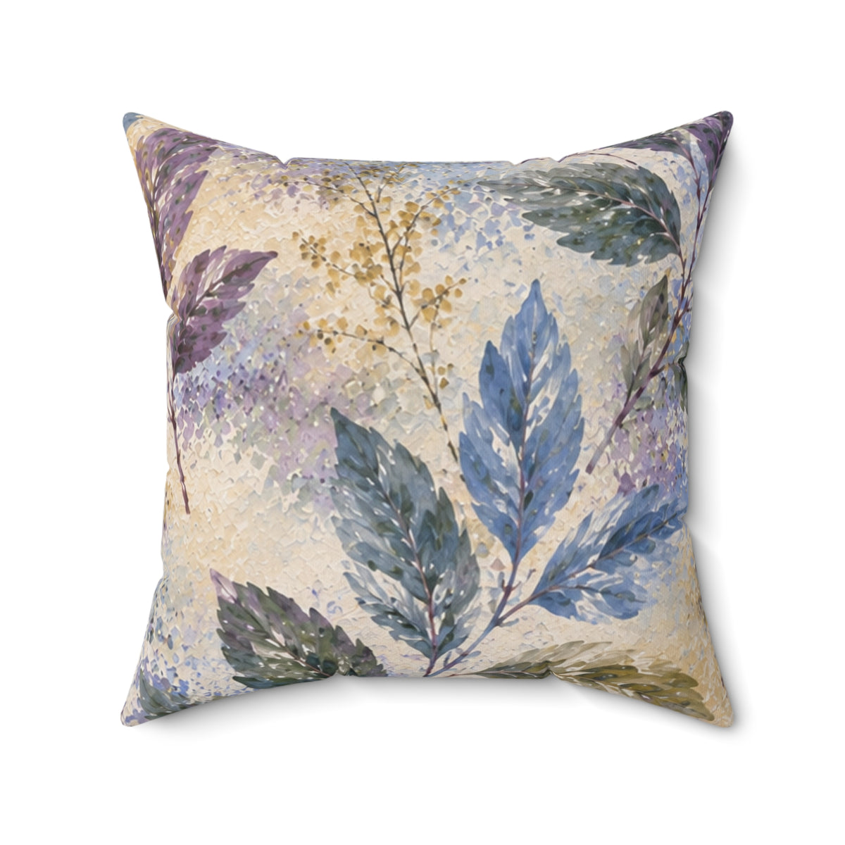 Botanical Watercolor Pillow — Blue & Purple Leaf Decorative Throw Pillow