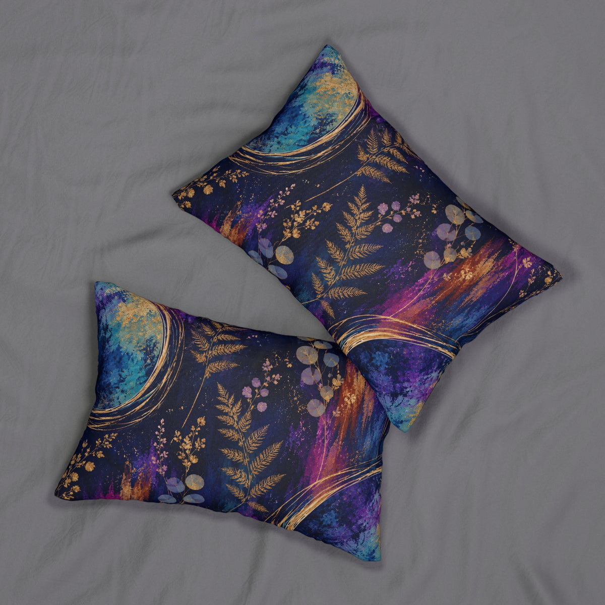 Galaxy Floral Lumbar Pillow — Botanical Moon Night Sky Accent Pillow