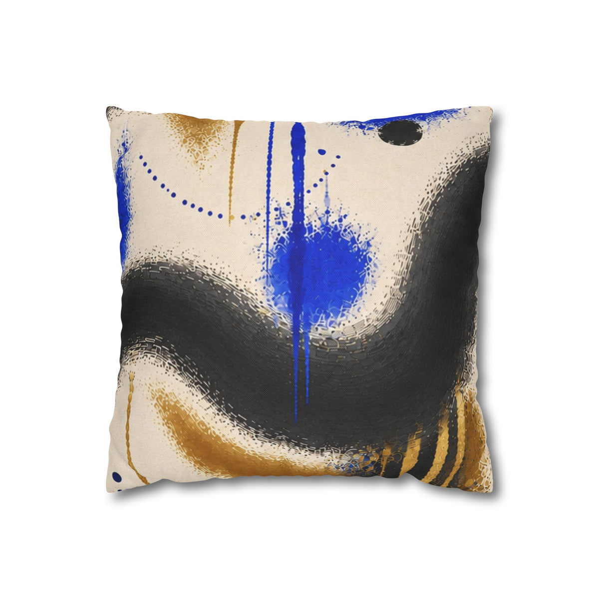 Abstract Blue & Gold Art Pillow - Modern Square Decorative Throw Pillowcase