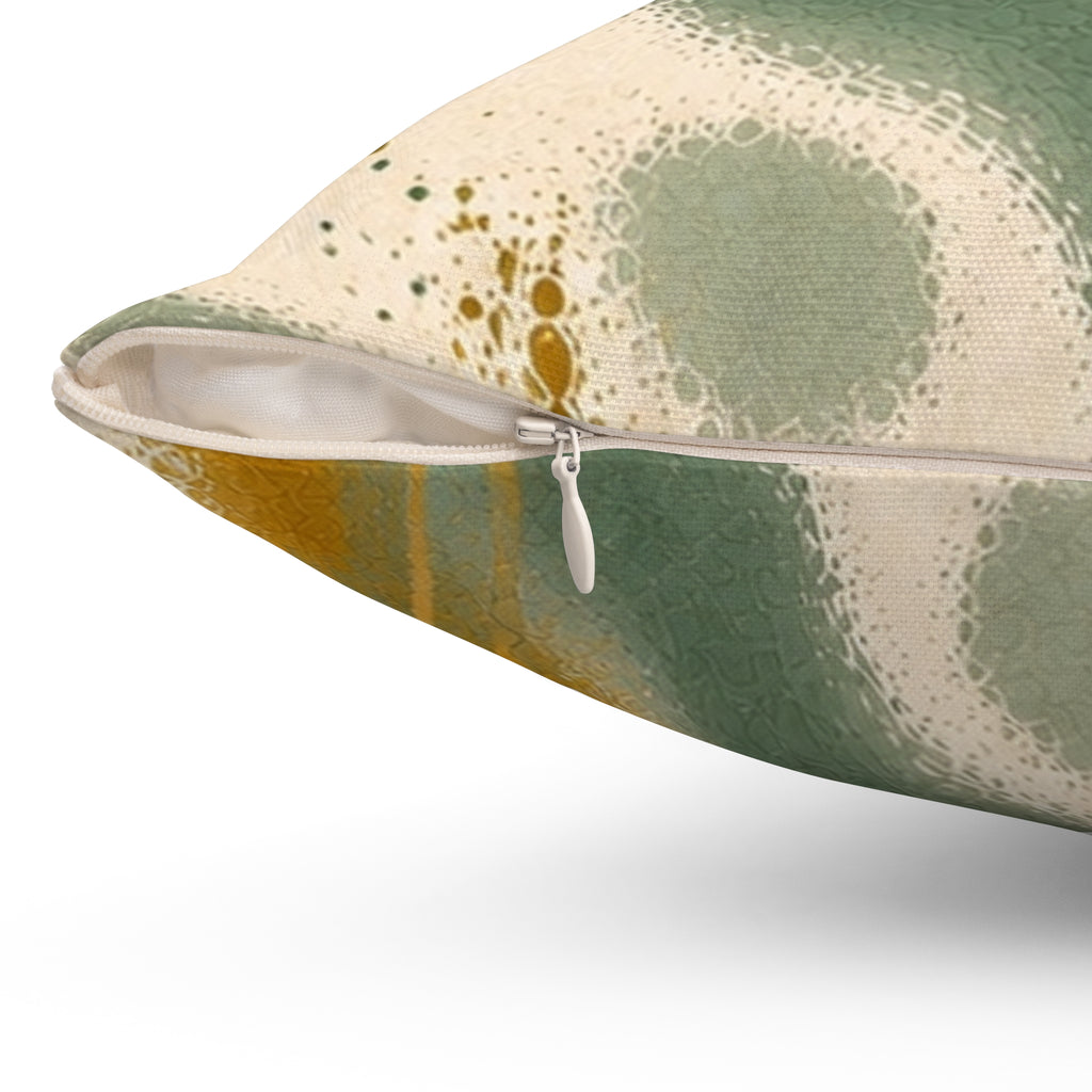 Abstract Green & Gold Throw Pillow — Modern Swirl Decorative Cushion