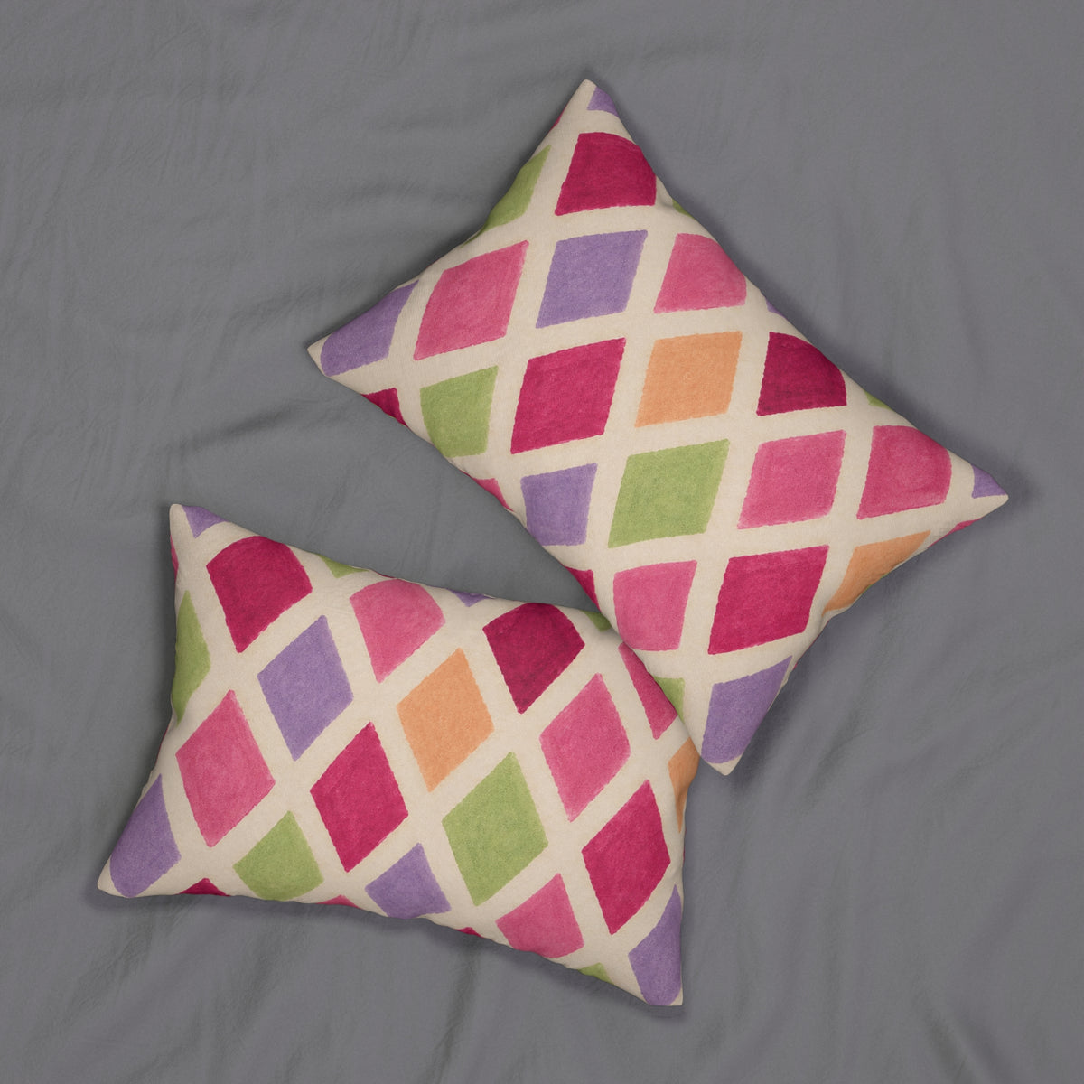 Diamond Watercolor Lumbar Pillow — Colorful Geometric Accent Cushion