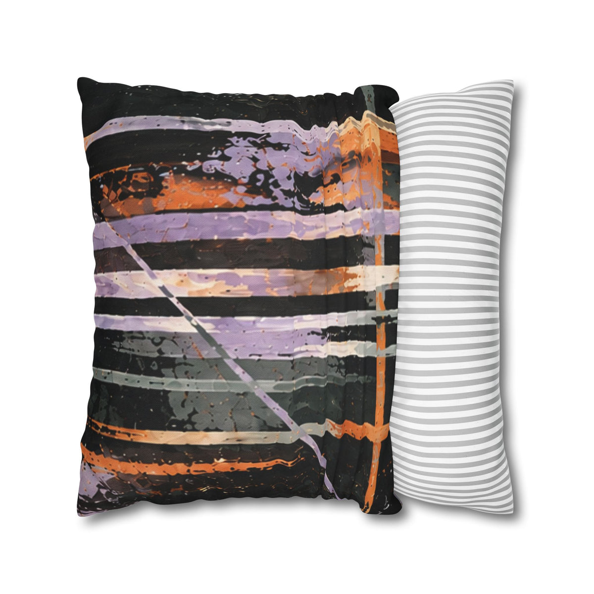 Abstract Striped Accent Pillowcase — Orange & Purple Modern Throw Pillow Cover