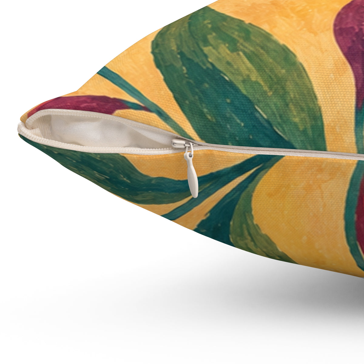 Yellow Botanical Throw Pillow — Handpainted Floral Square Accent Pillow