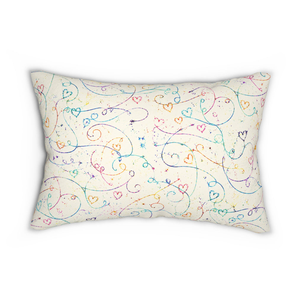 Whimsical Rainbow Heart Swirl Lumbar Pillow