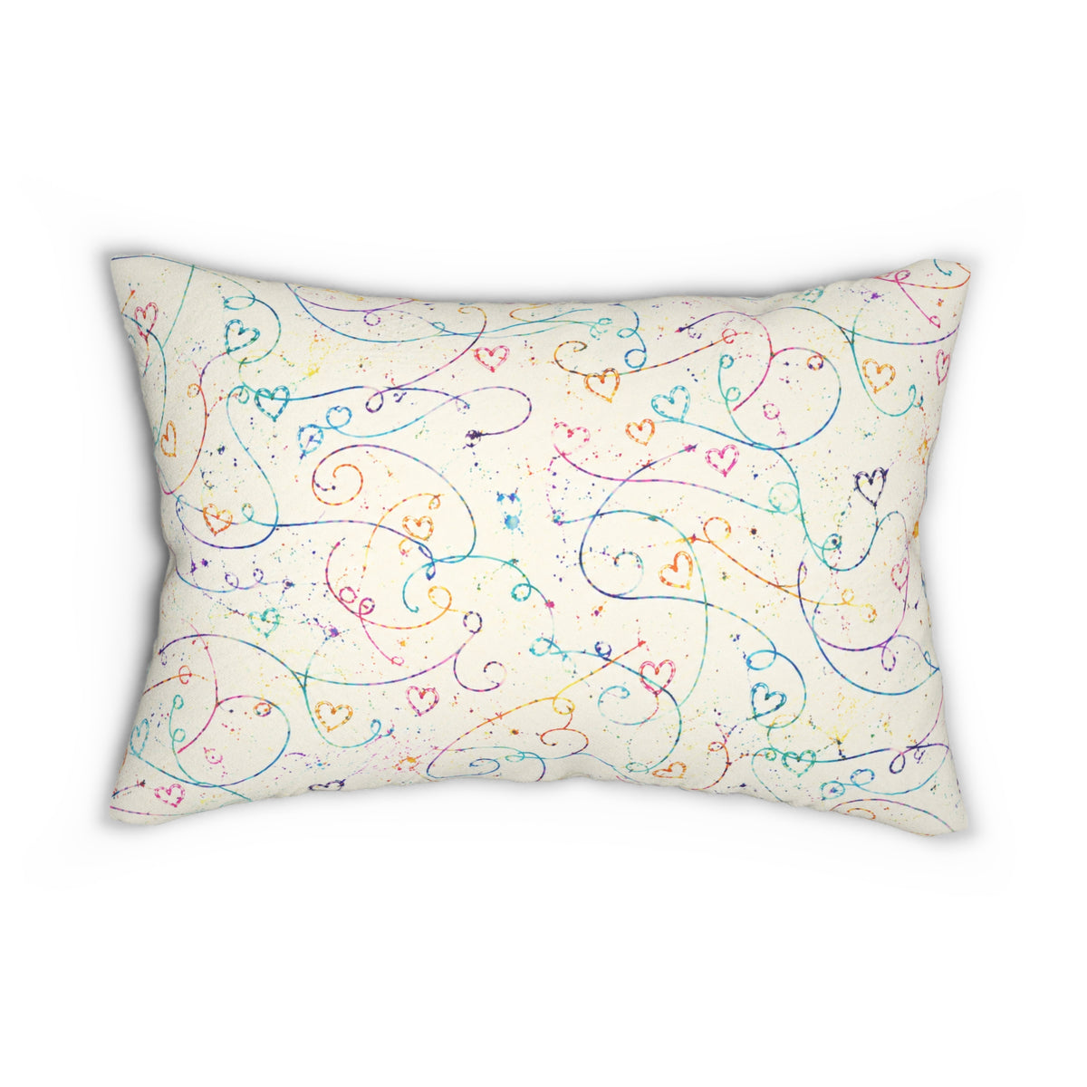 Whimsical Rainbow Heart Swirl Lumbar Pillow