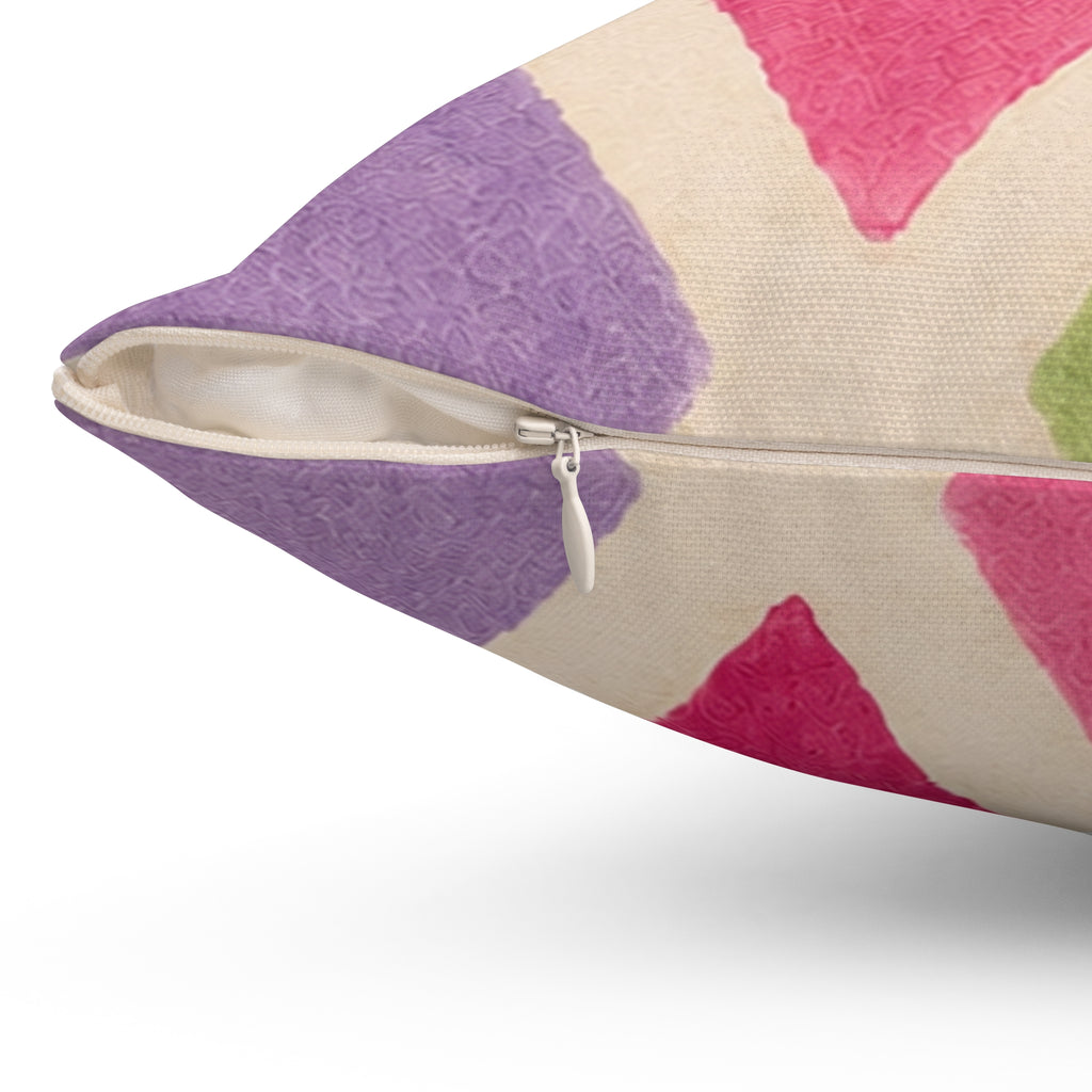 Colorful Harlequin Pattern Square Pillow — Pink & Pastel Decorative Throw Pillow