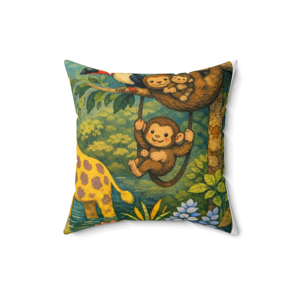 Jungle Friends Decorative Pillow — Cute Giraffe, Tiger & Monkey Nursery Throw