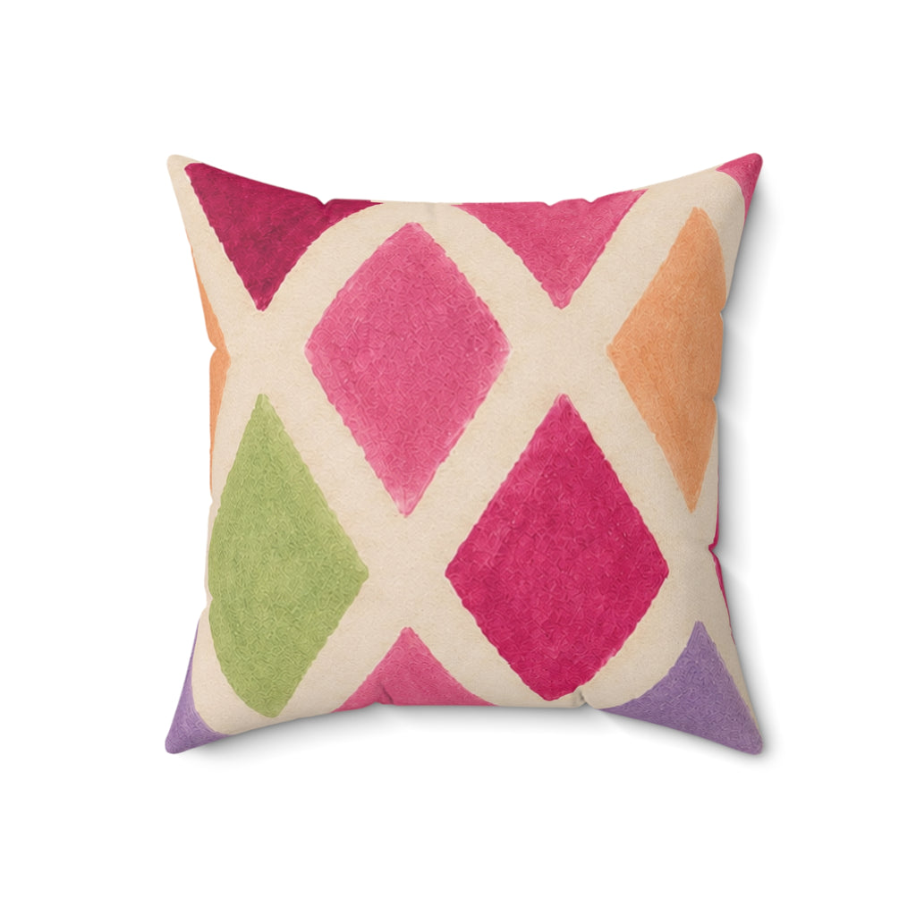 Colorful Harlequin Pattern Square Pillow — Pink & Pastel Decorative Throw Pillow