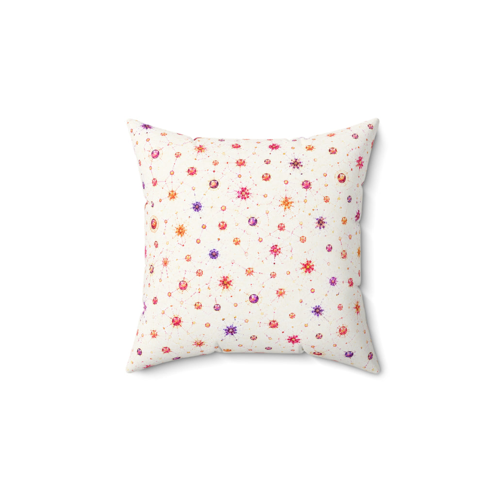 Floral Confetti Square Pillow — Pink & Orange Watercolor Ditsy Throw Pillow