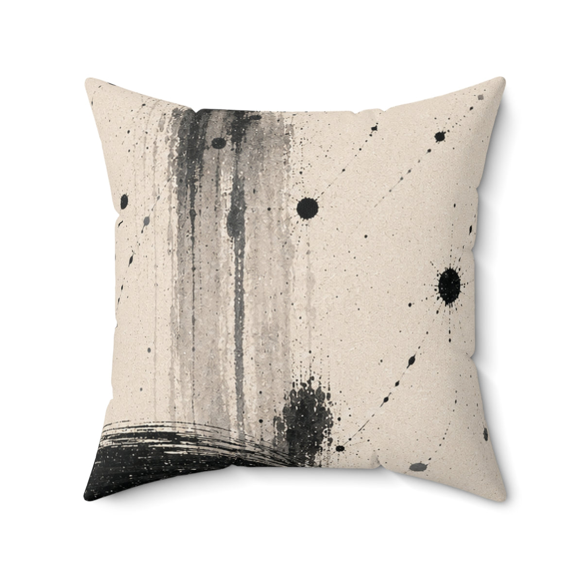 Abstract Ink Circle Throw Pillow — Minimal Black Brushstroke Decorative Cushion