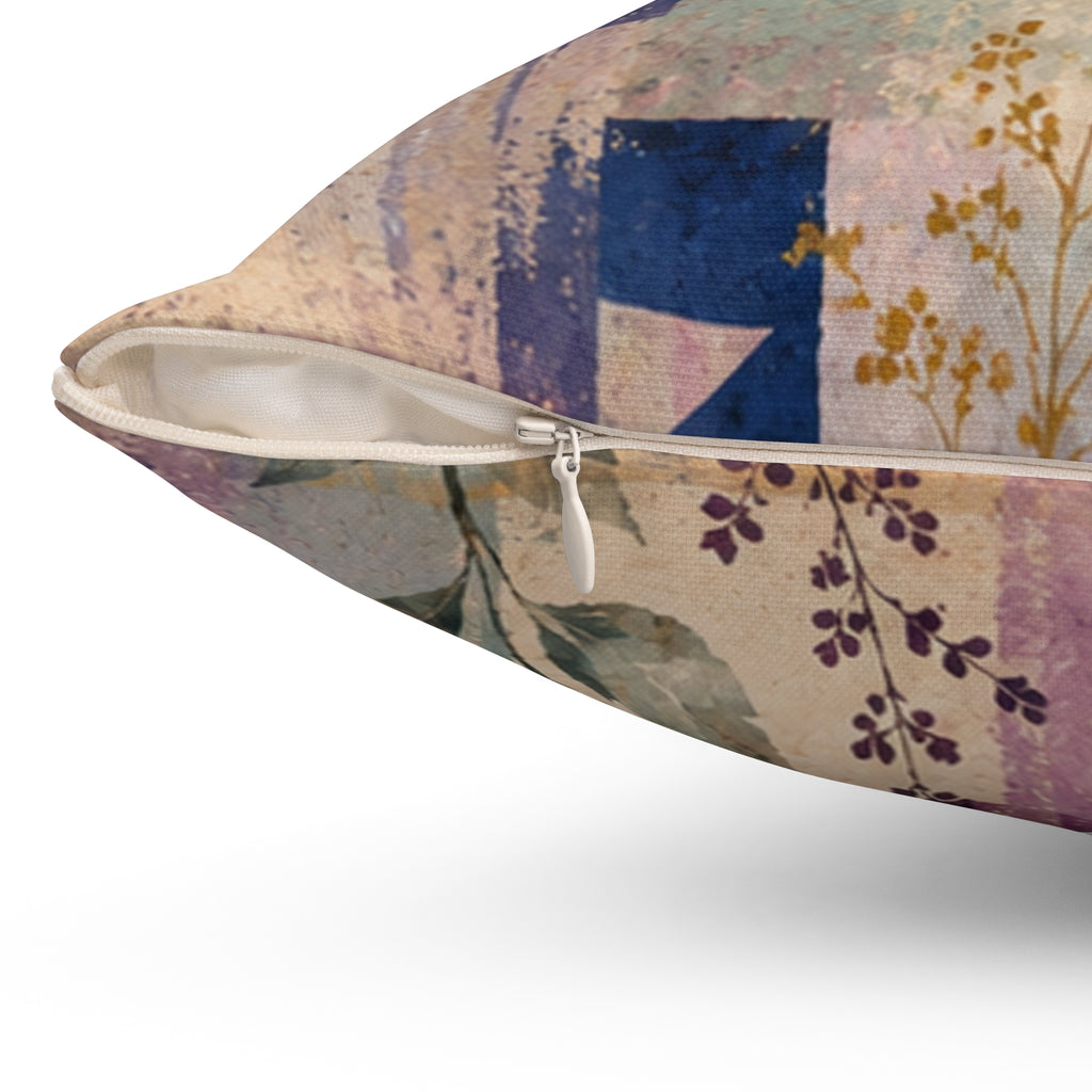 Abstract Floral Square Pillow — Pastel Geometric Accent Cushion