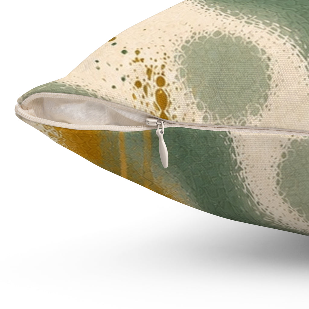 Abstract Green & Gold Throw Pillow — Modern Swirl Decorative Cushion