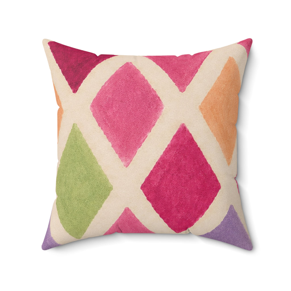 Colorful Harlequin Pattern Square Pillow — Pink & Pastel Decorative Throw Pillow