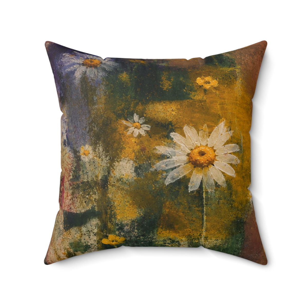 Daisy Field Decorative Pillow — Vintage Floral Art Throw Cushion