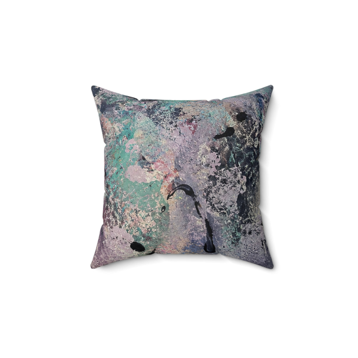 Abstract Ocean Waves Decorative Pillow — Teal & Lavender Seafoam Accent Cushion
