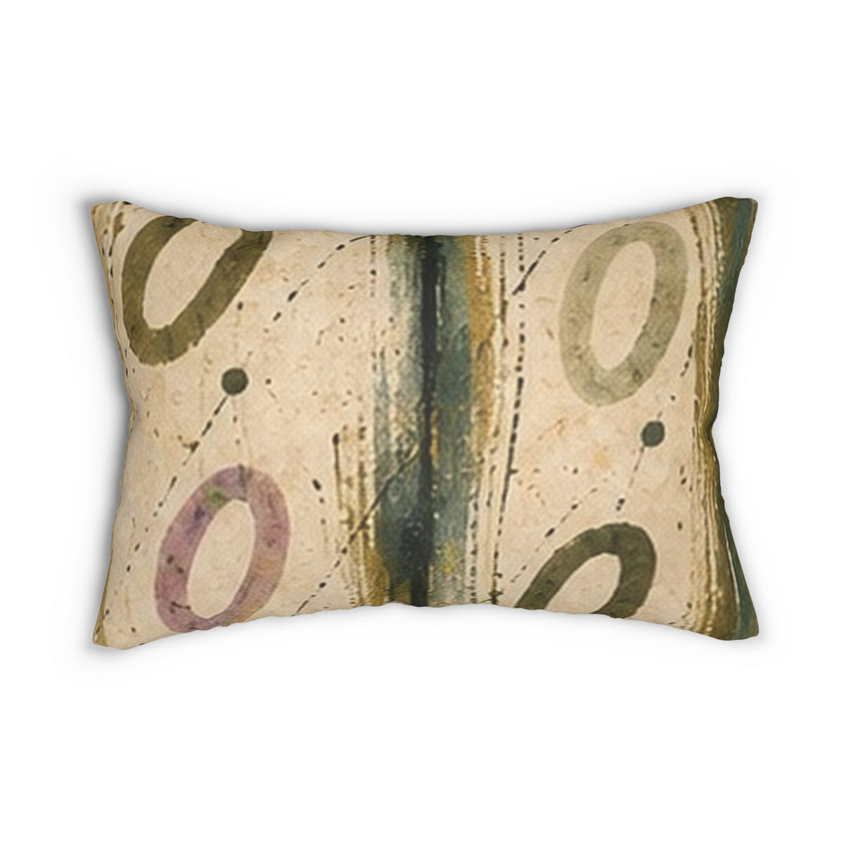 Abstract Vintage Rings Lumbar Pillow — Mid-Century Boho Throw Pillow