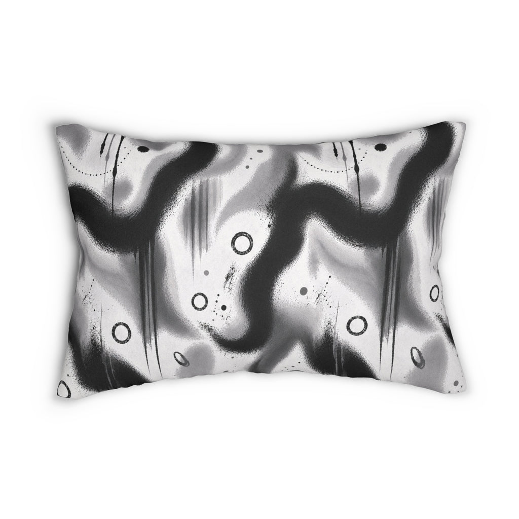 Abstract Black & White Lumbar Pillow — Monochrome Wave Accent Pillow