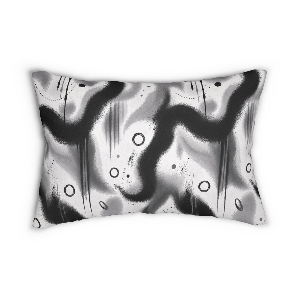 Abstract Black & White Lumbar Pillow — Monochrome Wave Accent Pillow