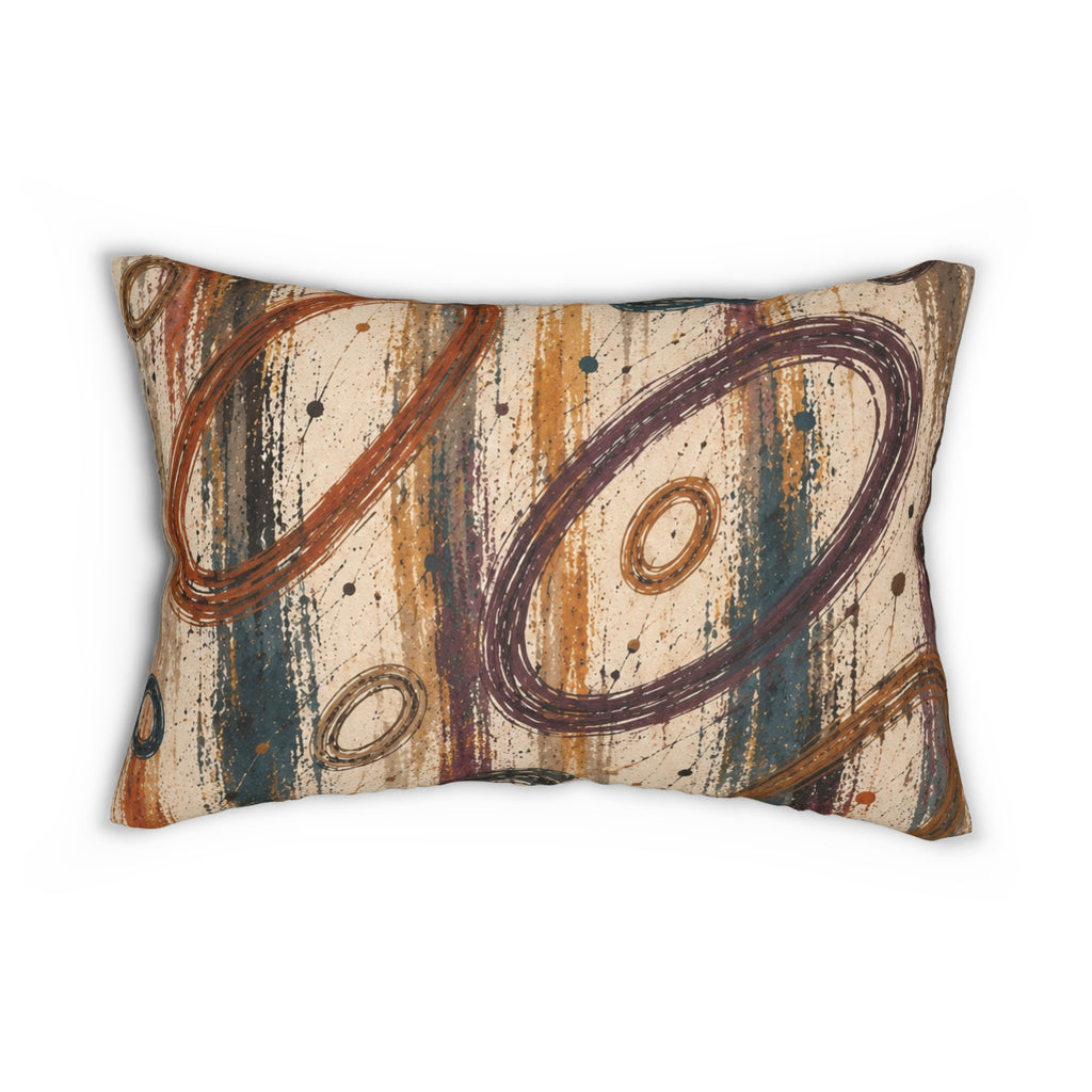 Abstract Rustic Circles Lumbar Pillow — Boho Earth-Tone Decorative Throw Pillow