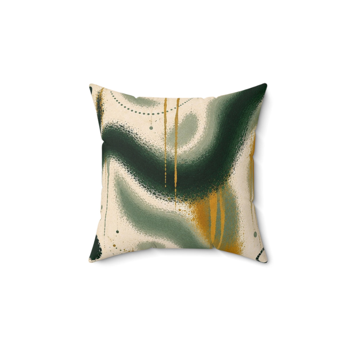 Abstract Green & Gold Throw Pillow — Modern Swirl Decorative Cushion
