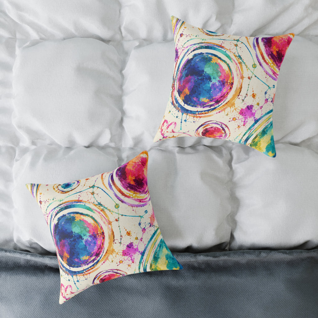 Acrylic Galaxy Circles Pillow — Colorful Abstract Decorative Throw Pillow