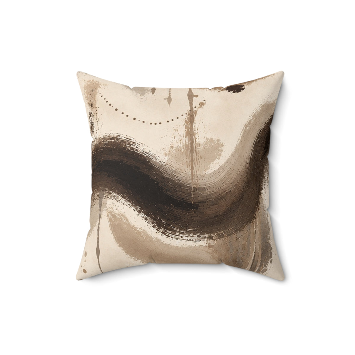Abstract Earthtone Decorative Pillow — Neutral Brown Swirl Accent Cushion