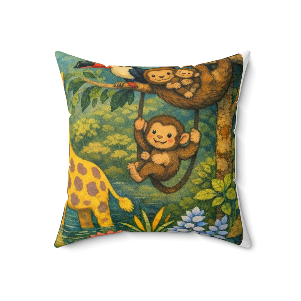 Jungle Friends Decorative Pillow — Cute Giraffe, Tiger & Monkey Nursery Throw