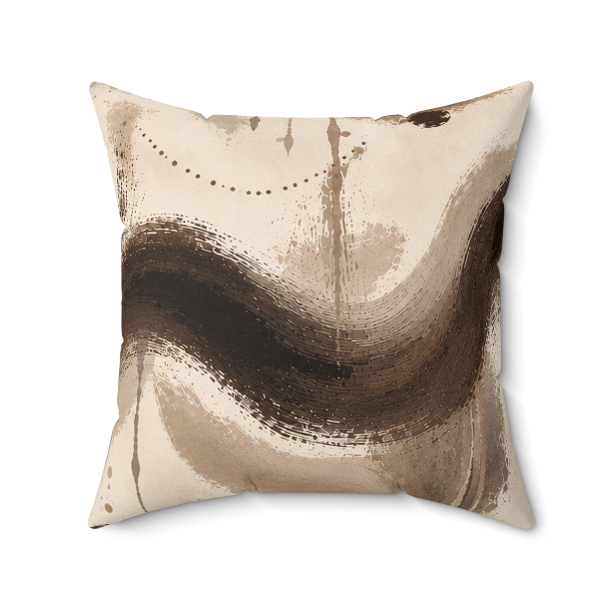 Abstract Earthtone Decorative Pillow — Neutral Brown Swirl Accent Cushion