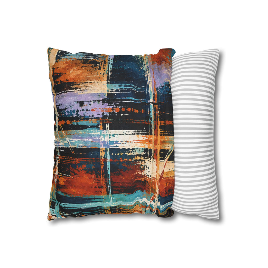 Abstract Teal & Orange Decorative Pillowcase — Modern Brushstroke Accent