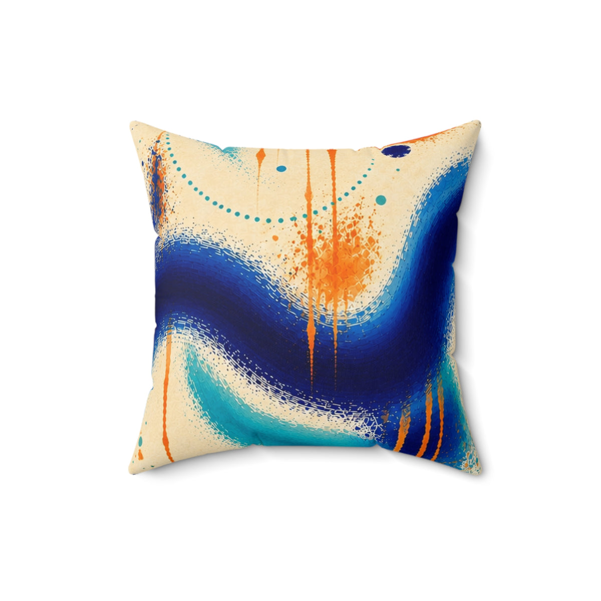 Abstract Ocean Waves Decorative Pillow — Blue Teal Orange Square Cushion